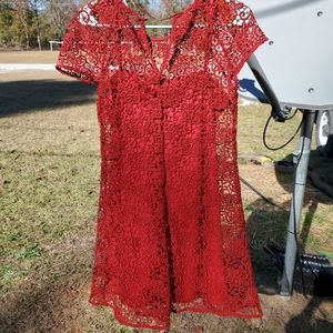 Zara deep red crocheted mini dress